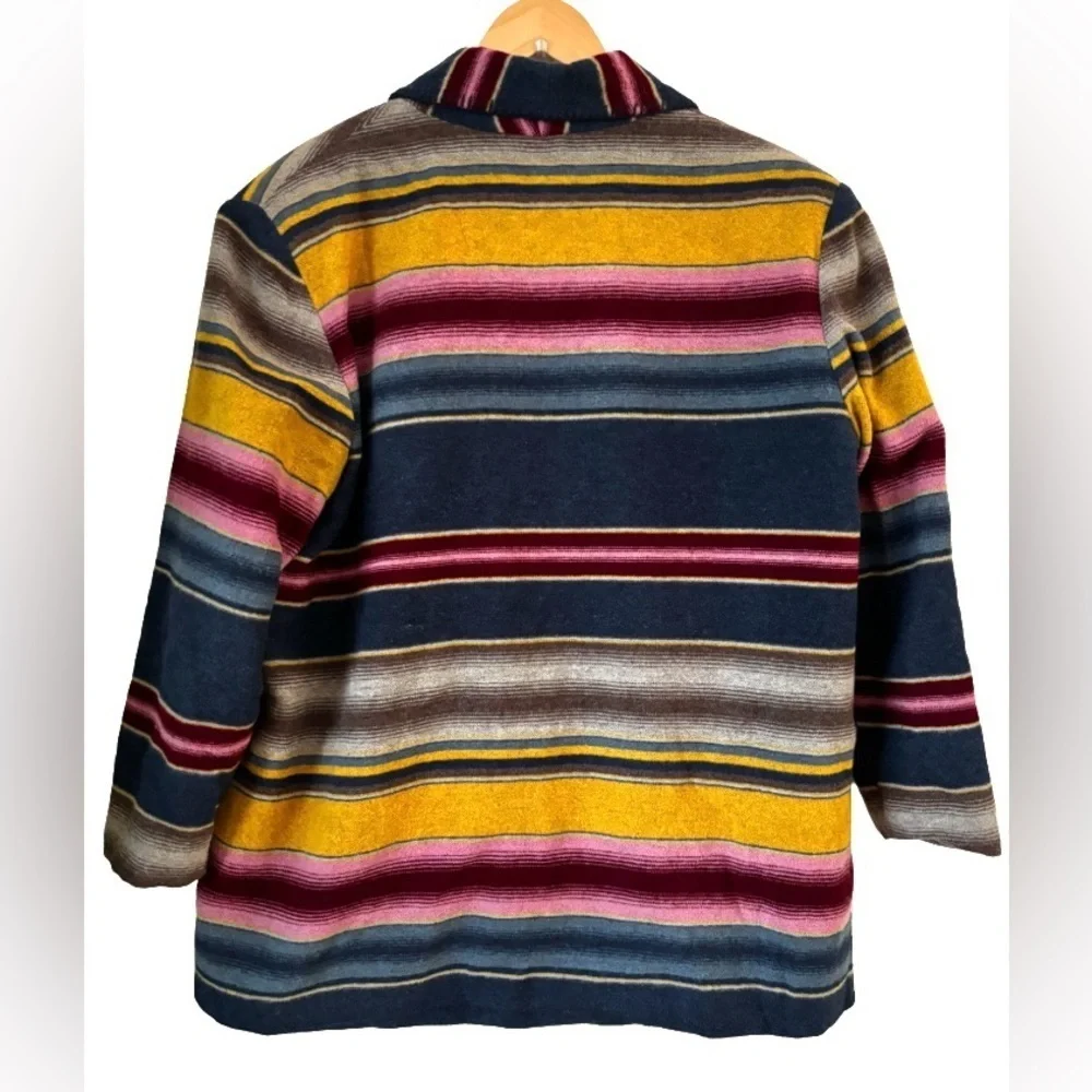 VINTAGEY2K Southwst Blnkt Stripe wool blnd lined blzr w blnkt stitch SZ S ethnic